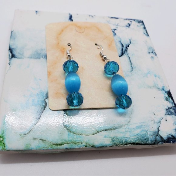 Blue Glass Beaded Earrings - Picture 2 of 6